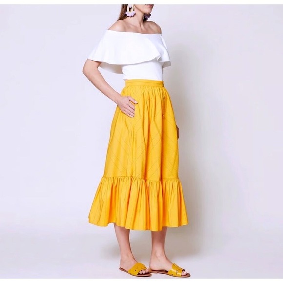 Sachin + Babi Dresses & Skirts - Sachin & Babi Skirt 0 XS Midi Button Front Golden Yellow High Waisted Pinstriped